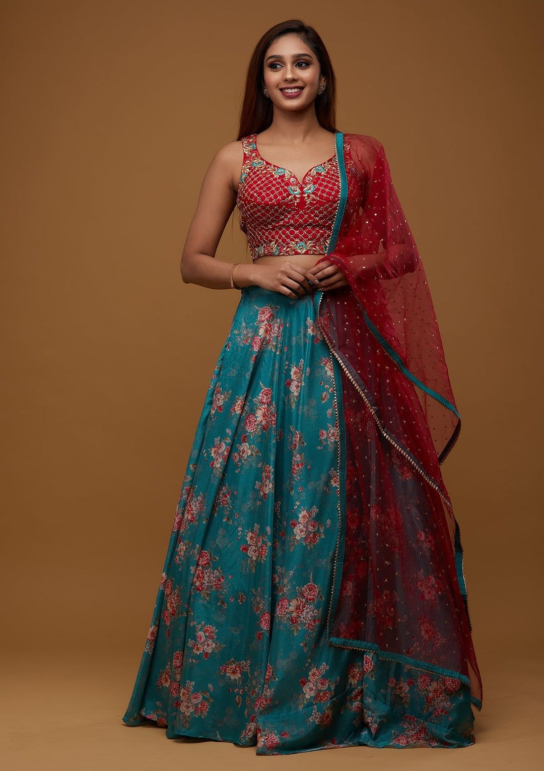 Sea Green Cutdana Chiffon Designer Lehenga - Koskii