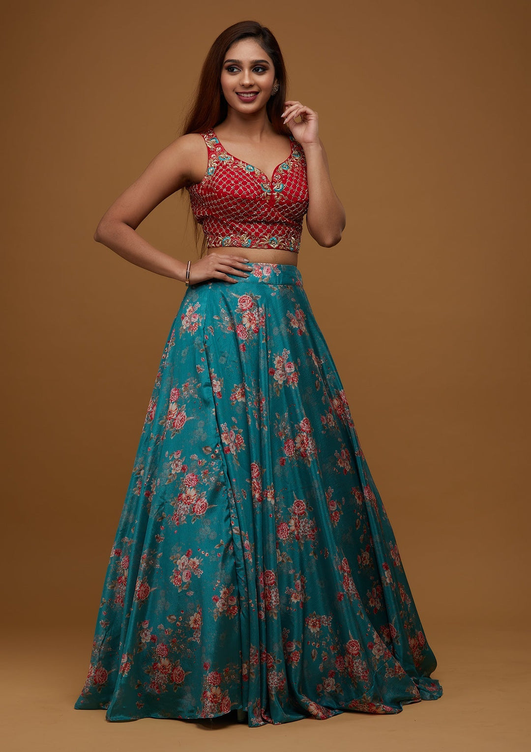 Sea Green Cutdana Chiffon Designer Lehenga - Koskii