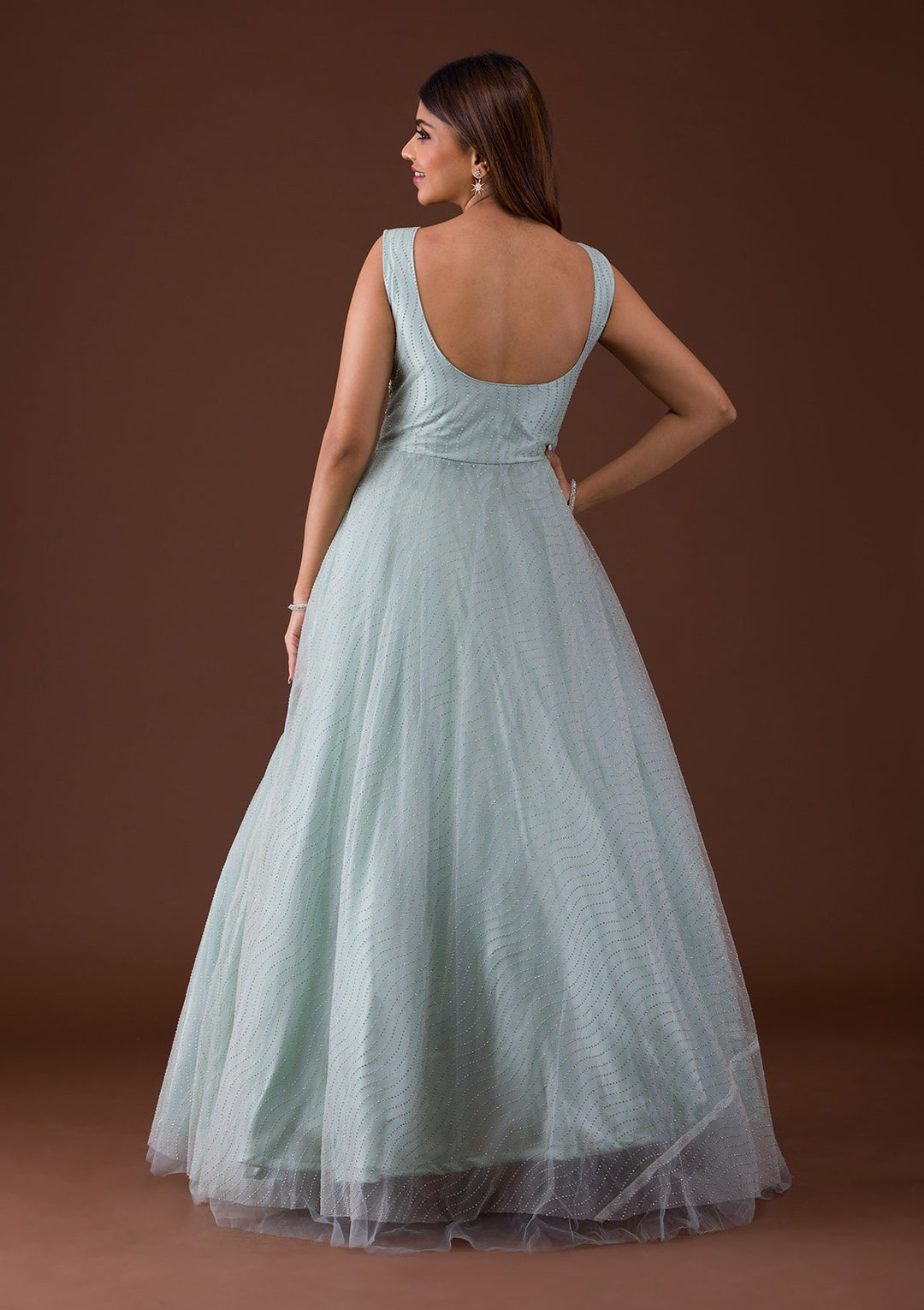 Sea Green Cutdana Net Gown-Koskii