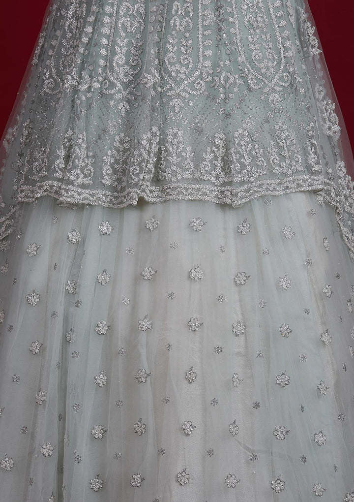 Sea Green Glitter Net Designer Lehenga - Koskii