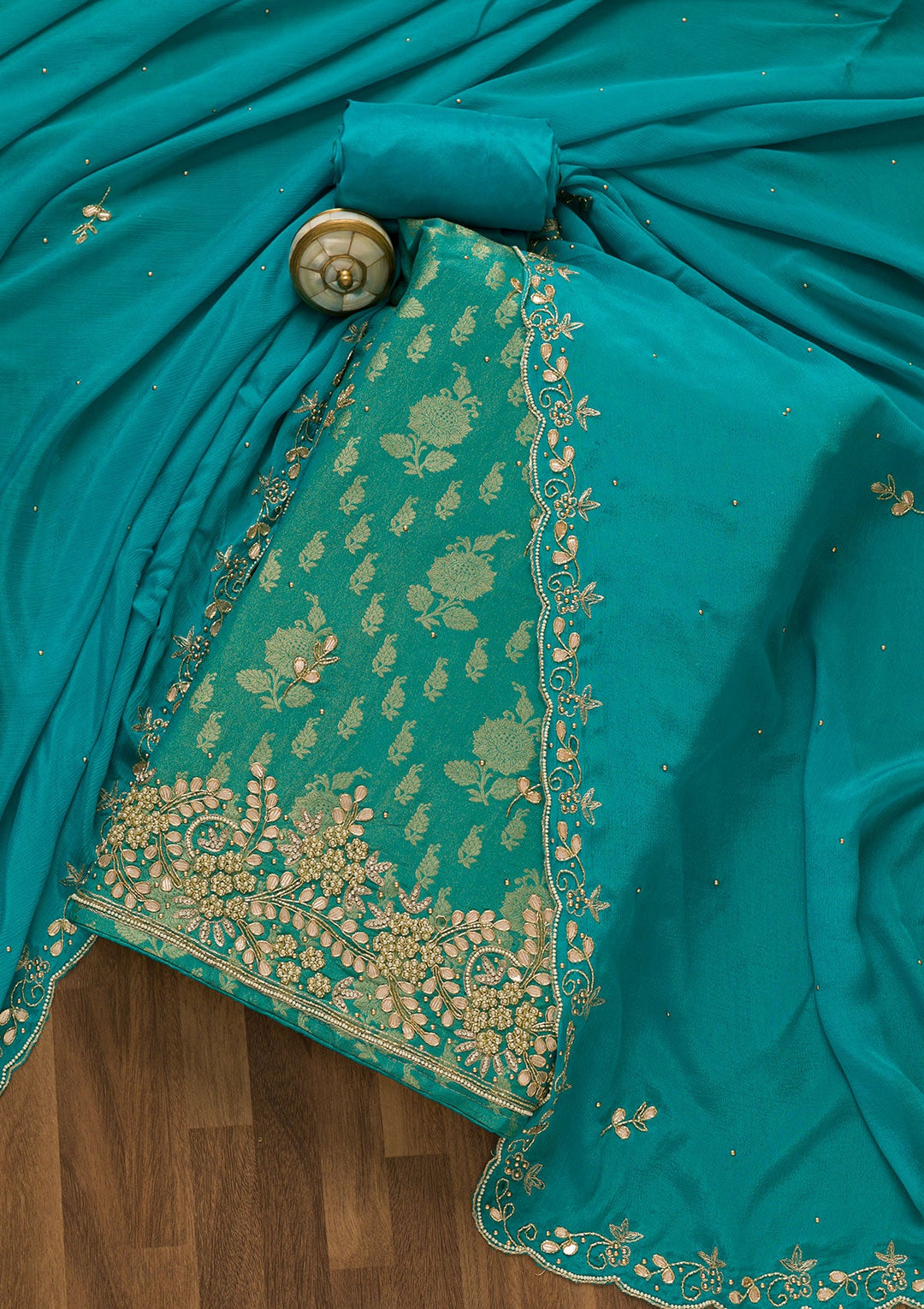 Sea Green Gotapatti Brocade Salwar Kameez-Koskii