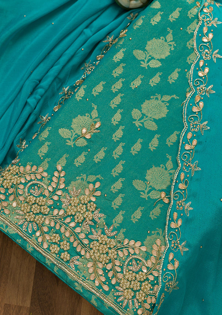 Sea Green Gotapatti Brocade Salwar Kameez-Koskii