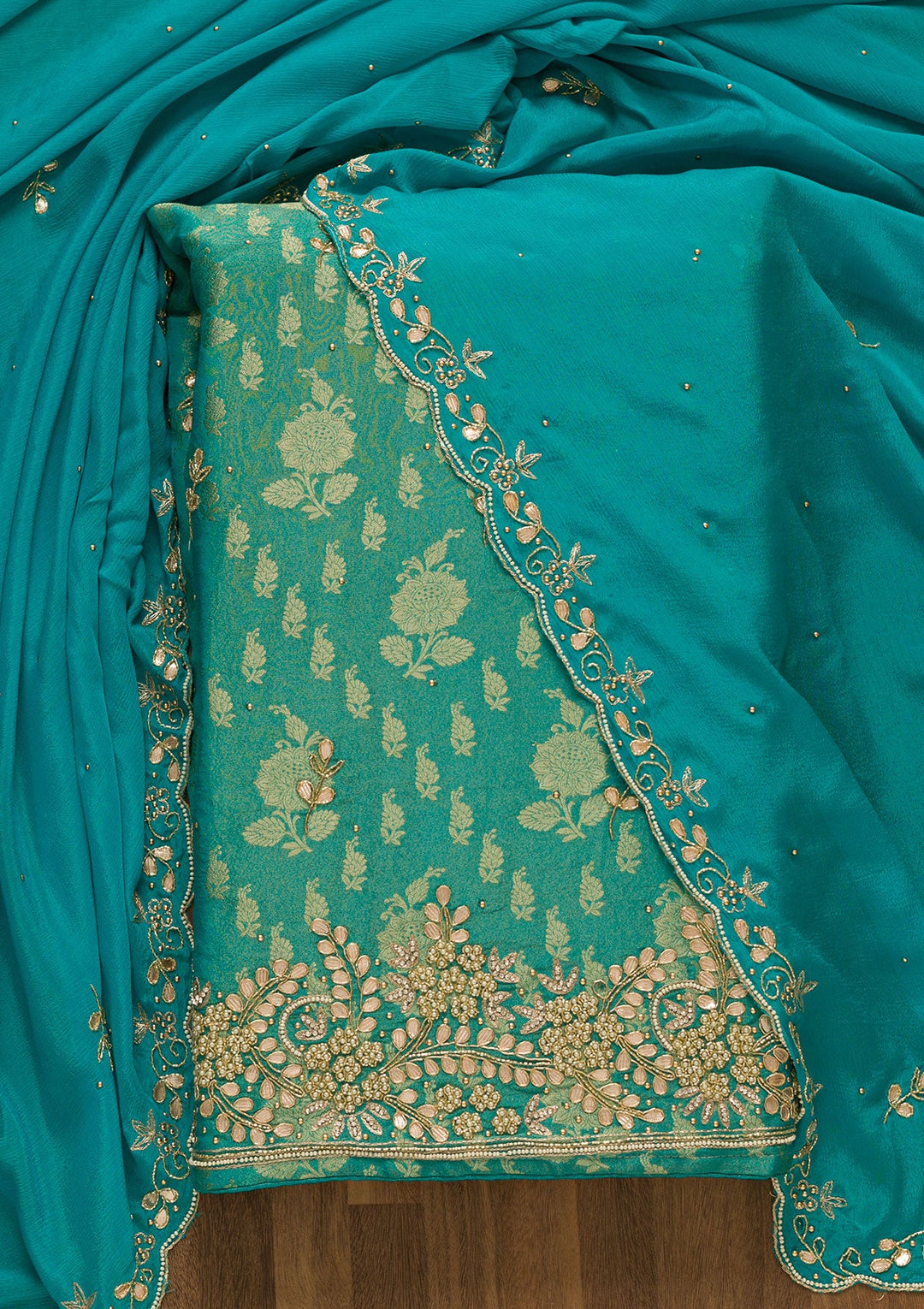 Sea Green Gotapatti Brocade Salwar Kameez-Koskii