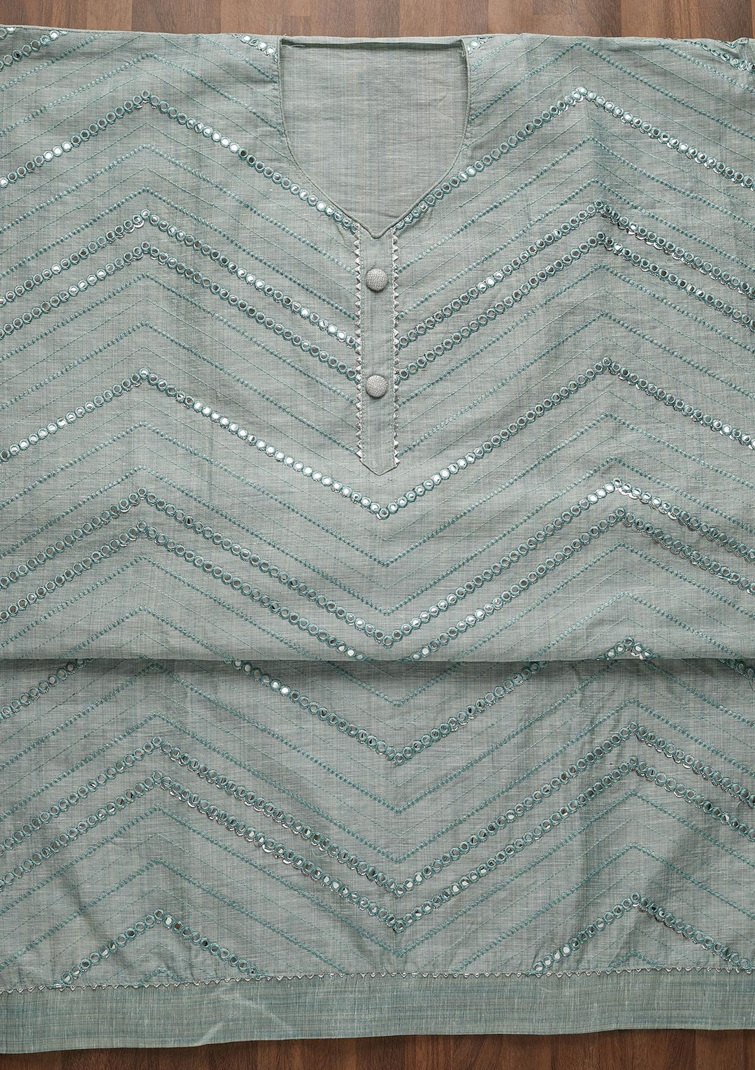 Sea Green Gotapatti Chanderi Unstitched Salwar Suit-Koskii