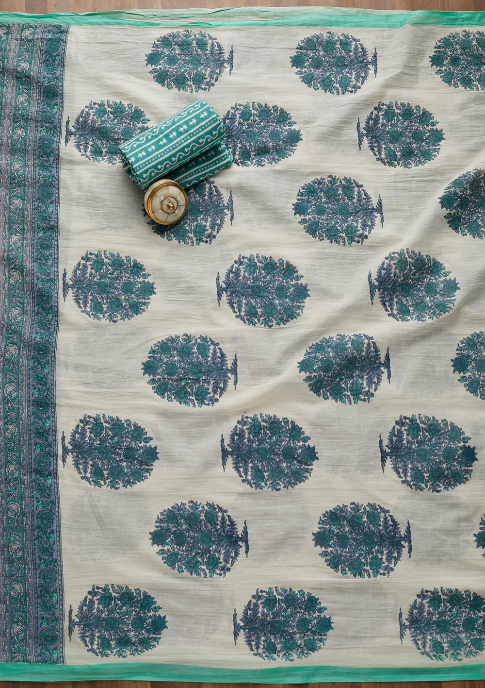 Sea Green Gotapatti Cotton Unstitched Salwar Suit-Koskii