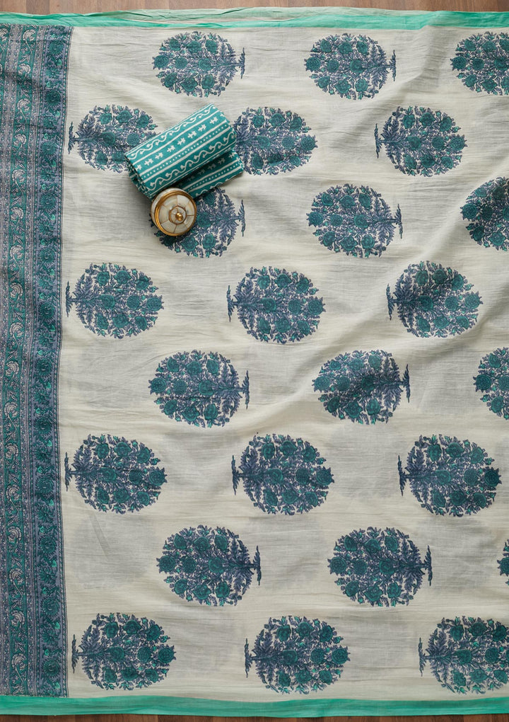 Sea Green Gotapatti Cotton Unstitched Salwar Suit-Koskii
