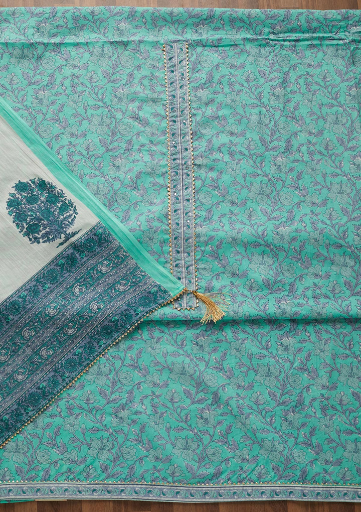 Sea Green Gotapatti Cotton Unstitched Salwar Suit-Koskii