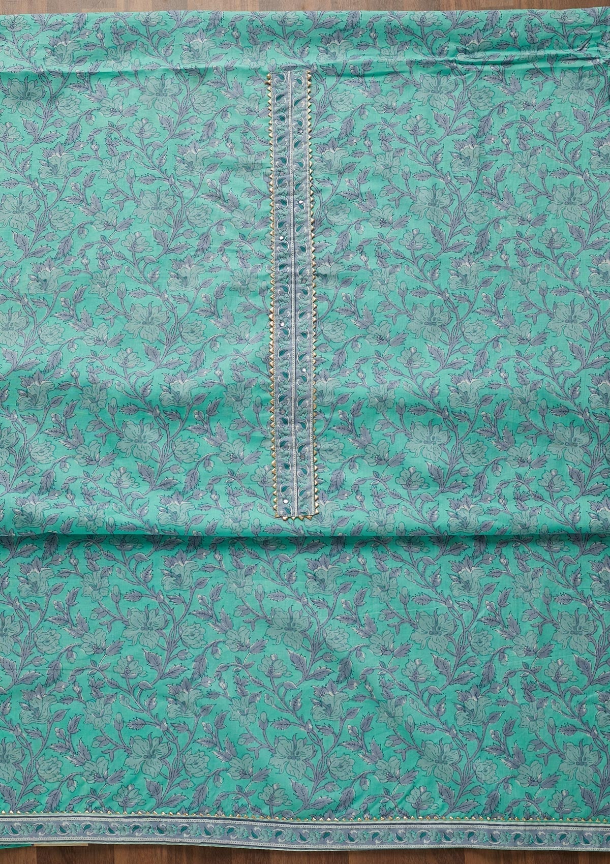 Sea Green Gotapatti Cotton Unstitched Salwar Suit-Koskii