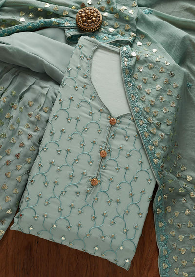 Sea Green Gotapatti Georgette Designer Unstitched Salwar Suit - koskii
