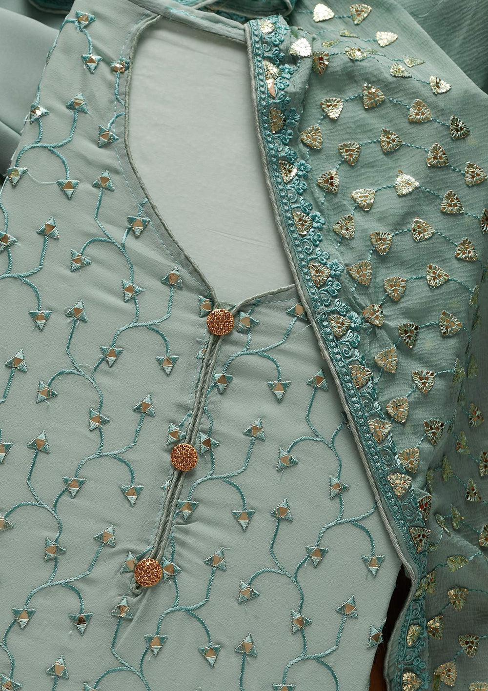 Sea Green Gotapatti Georgette Designer Unstitched Salwar Suit - koskii