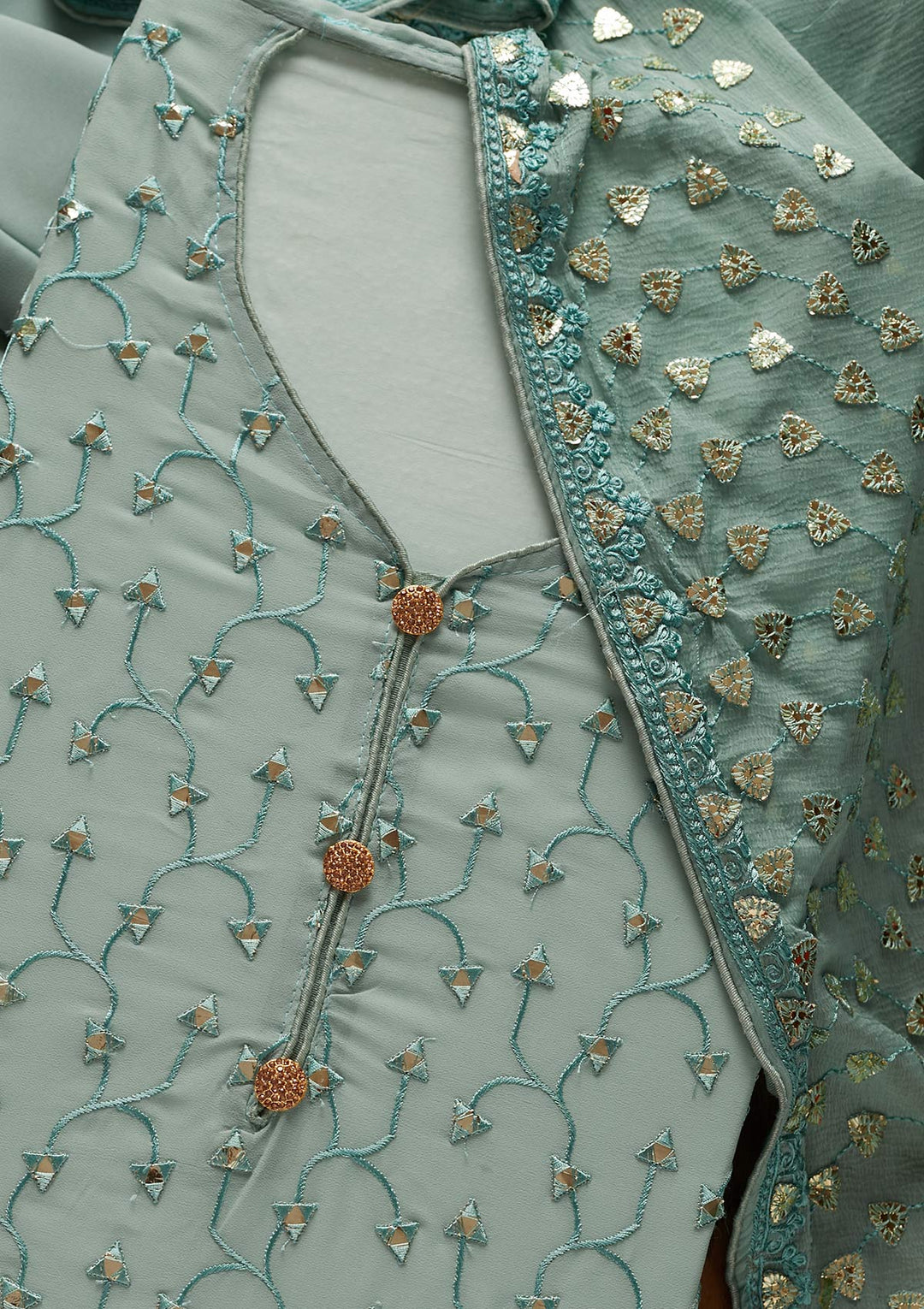 Sea Green Gotapatti Georgette Designer Unstitched Salwar Suit - koskii