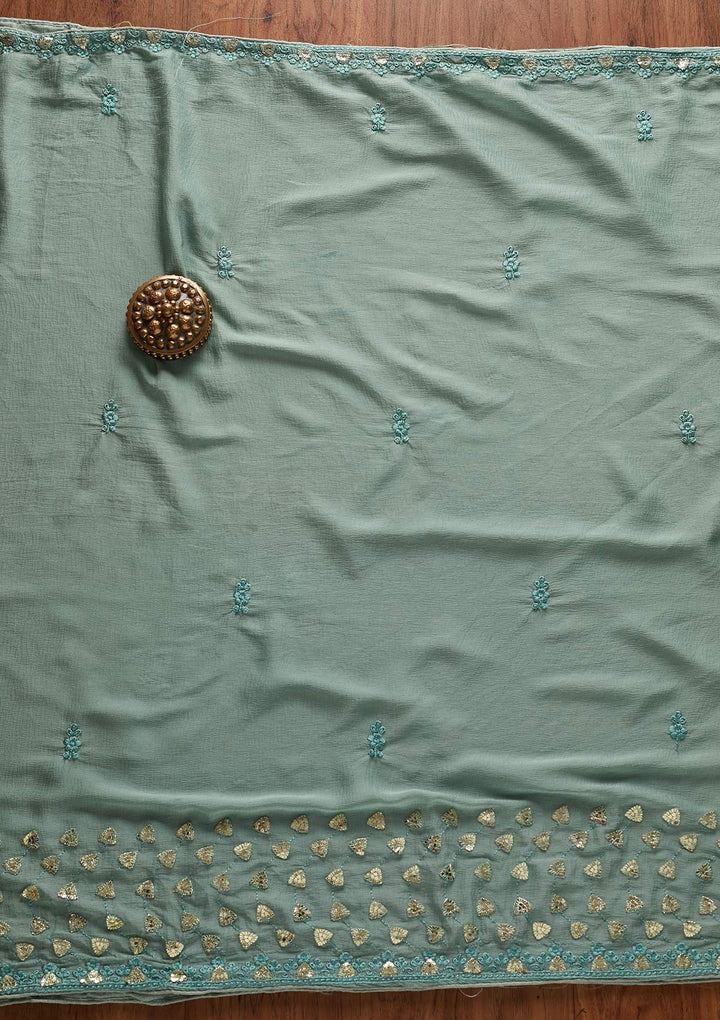 Sea Green Gotapatti Georgette Designer Unstitched Salwar Suit - koskii