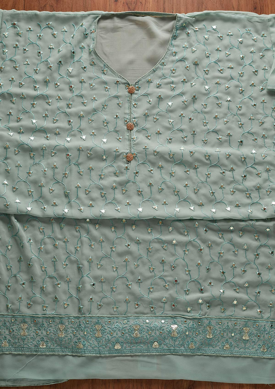 Sea Green Gotapatti Georgette Designer Unstitched Salwar Suit - koskii