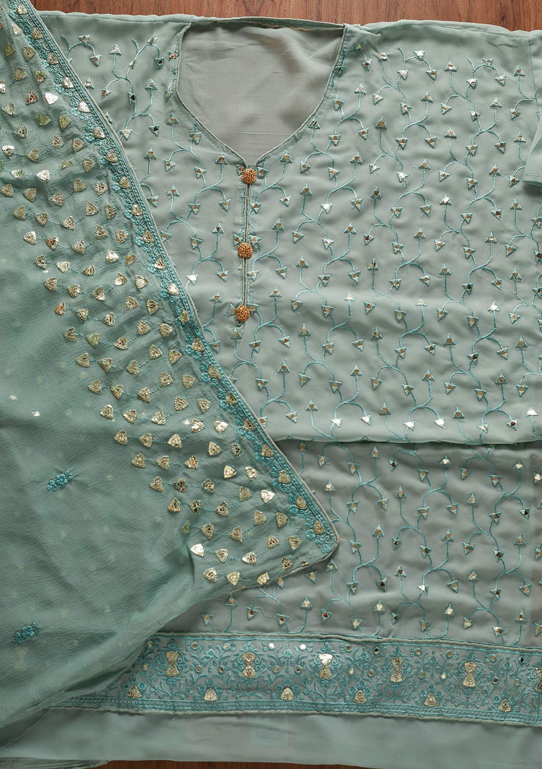 Sea Green Gotapatti Georgette Designer Unstitched Salwar Suit - koskii