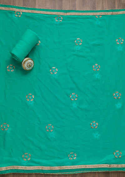 Sea Green Gotapatti Georgette Unstitched Salwar Suit-Koskii