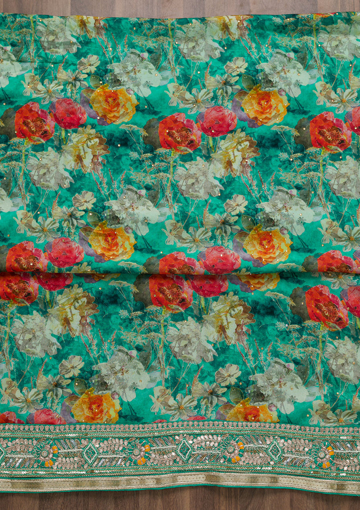 Sea Green Gotapatti Georgette Unstitched Salwar Suit-Koskii