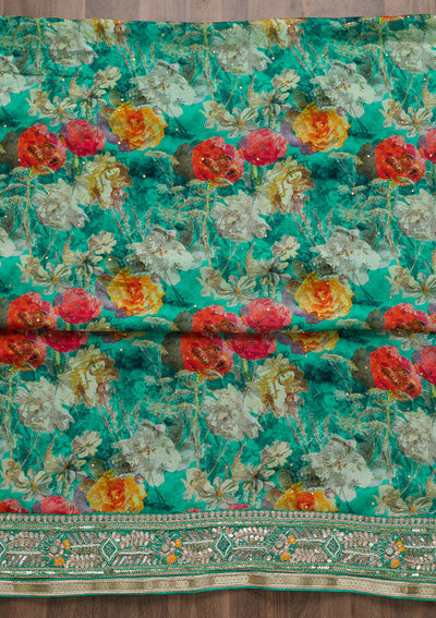 Sea Green Gotapatti Georgette Unstitched Salwar Suit-Koskii