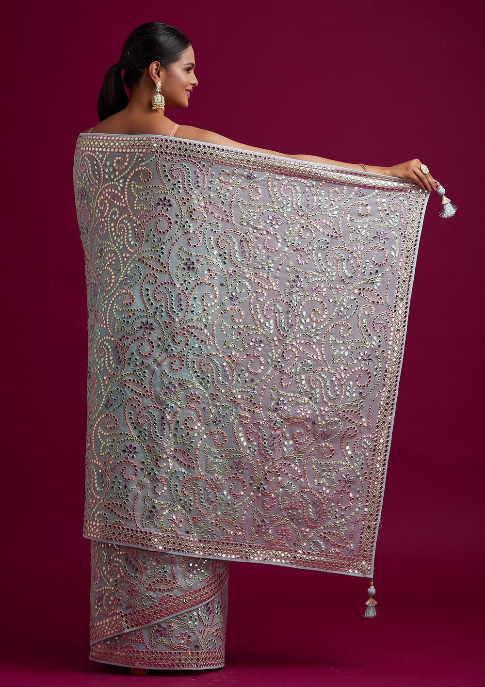 Sea Green Gotapatti Georgette Designer Saree - koskii