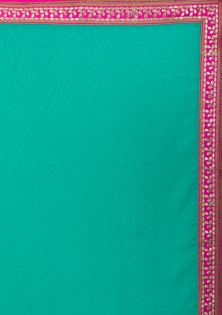 Sea Green Gotapatti Georgette Unstitched Saree-Koskii