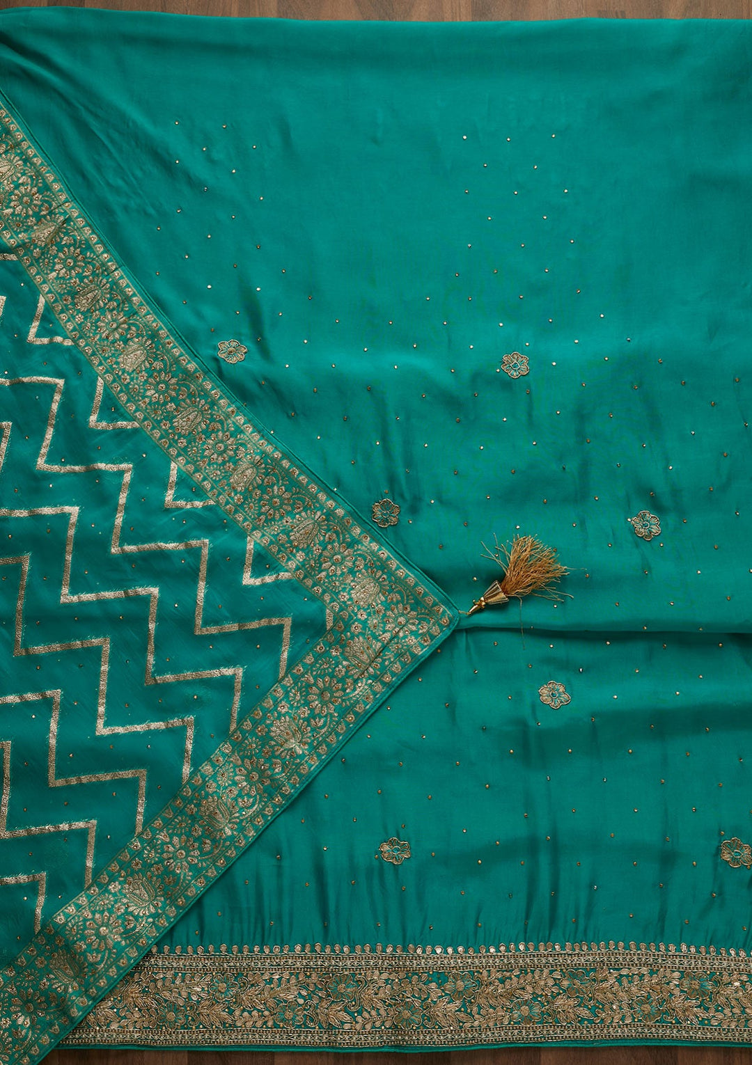 Sea Green Gotapatti Semi Crepe Unstitched Salwar Suit-Koskii