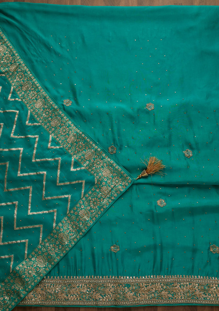 Sea Green Gotapatti Semi Crepe Unstitched Salwar Suit-Koskii