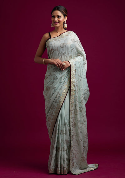 Sea Green Gotapatti Shimmer Designer Saree - koskii