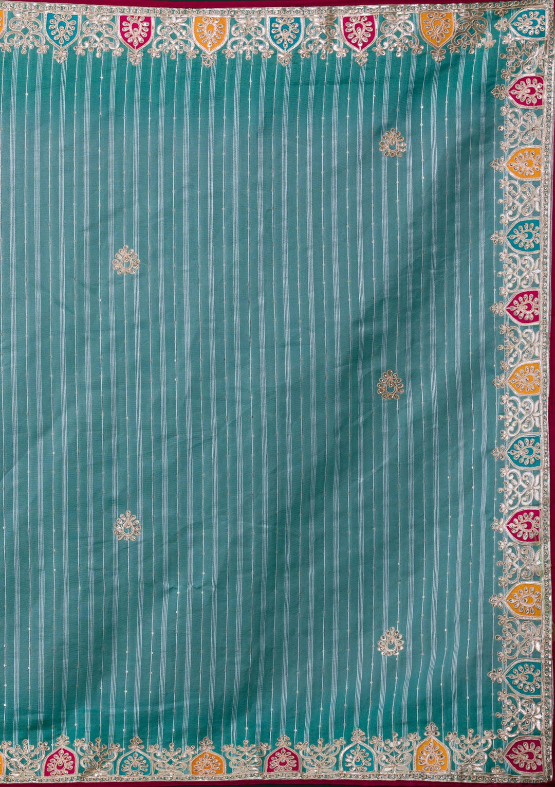 Sea Green Gotapatti Shimmer Saree-Koskii