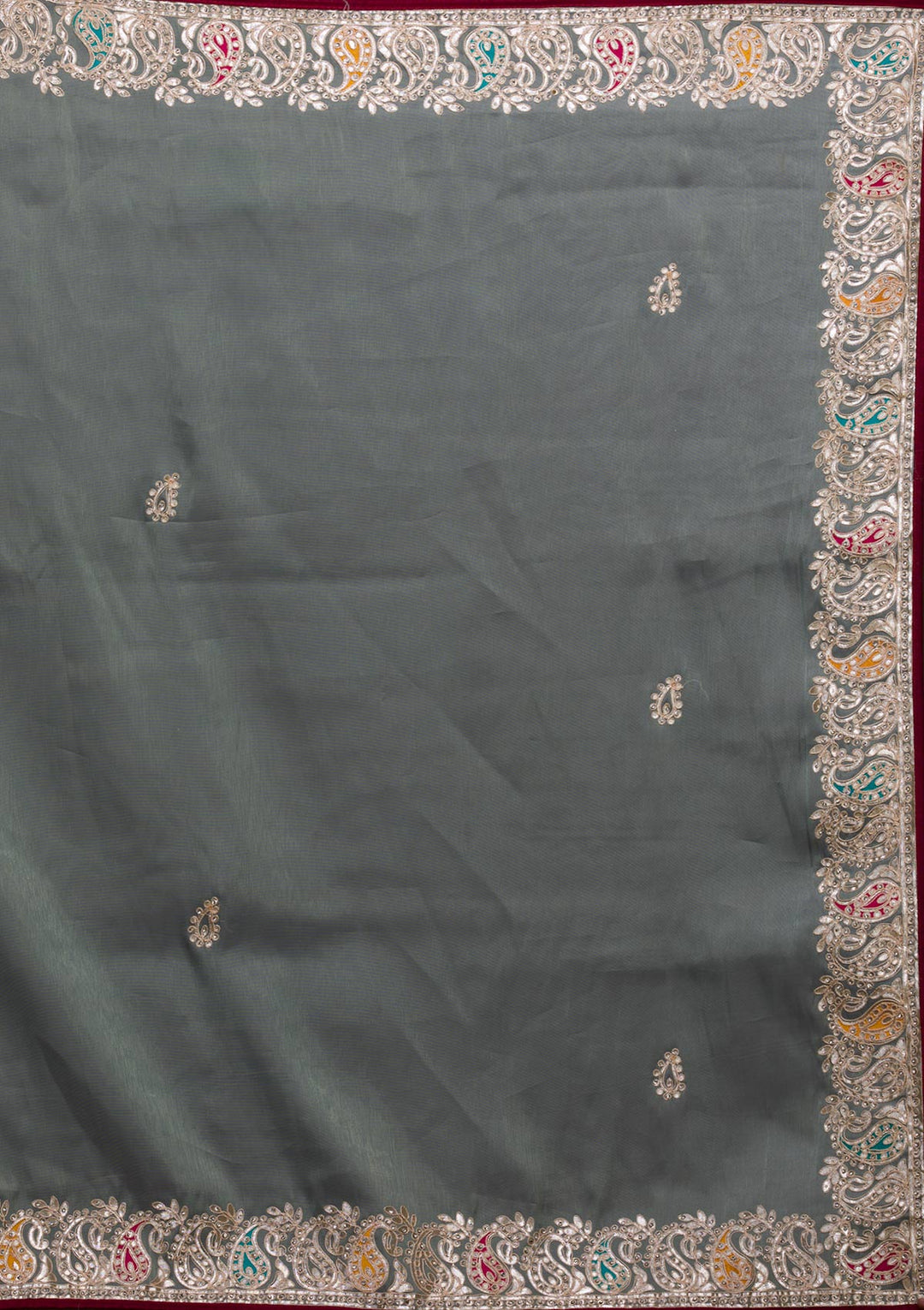 Sea Green Gotapatti Shimmer Saree-Koskii