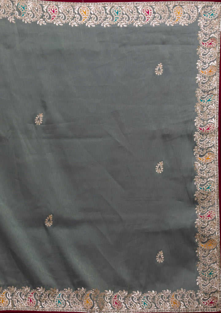 Sea Green Gotapatti Shimmer Saree-Koskii