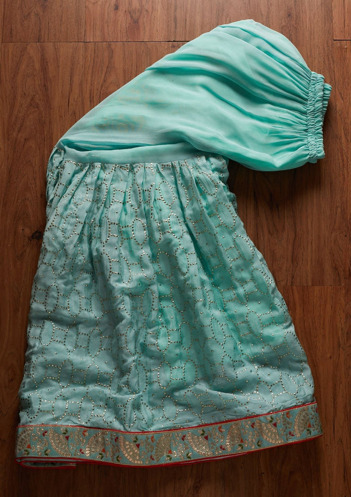 Sea Green Mirrorwork Georgette Designer Semi-Stitched Salwar Suit - koskii