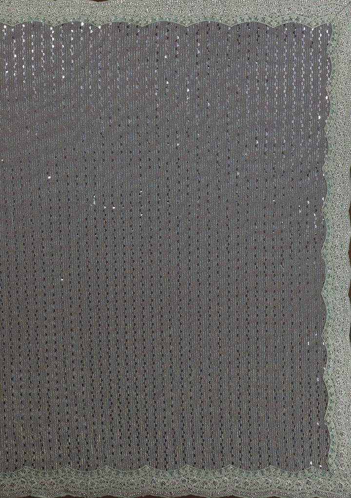 Sea Green Mirrorwork Net Saree-Koskii