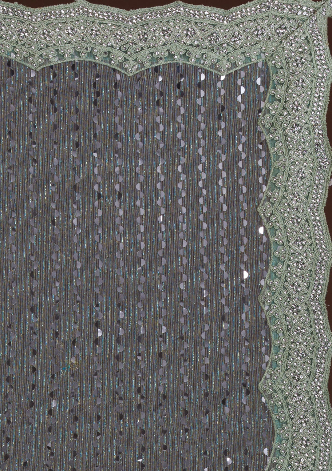 Sea Green Mirrorwork Net Saree-Koskii