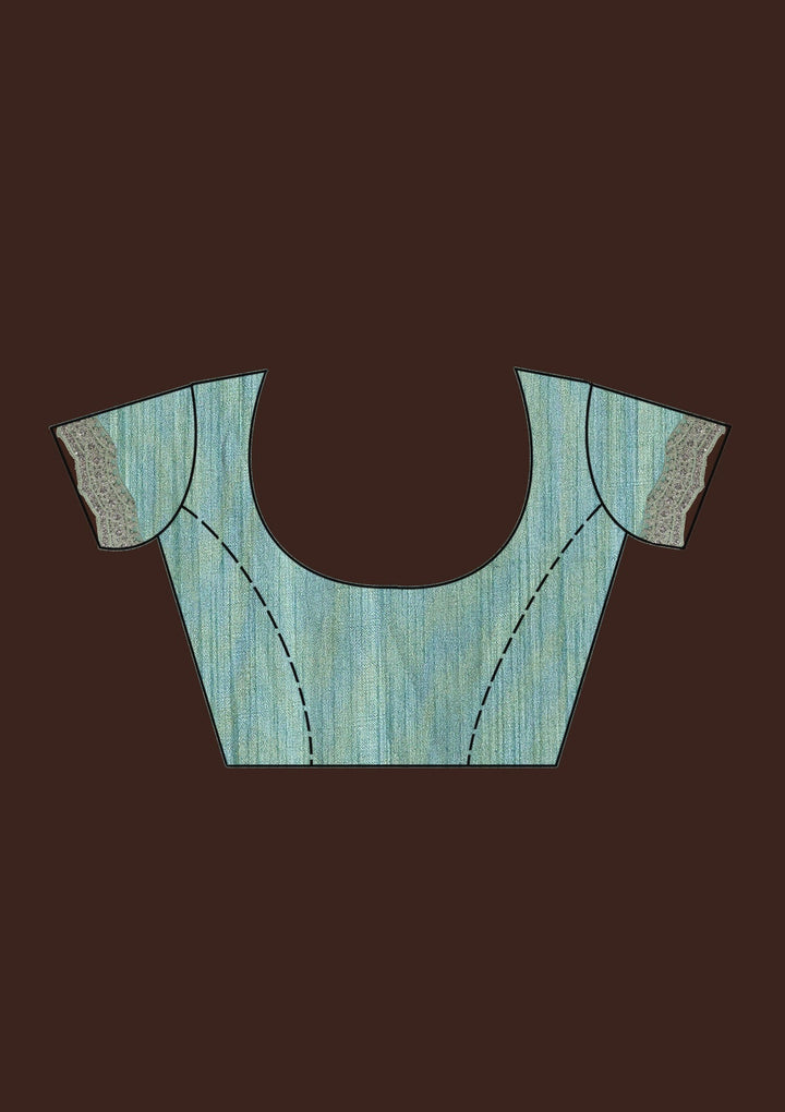 Sea Green Mirrorwork Net Saree-Koskii