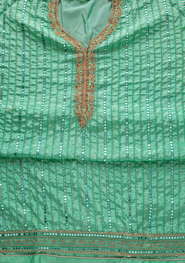 Sea Green Mirrorwork Semi Crepe Designer Unstitched Salwar Suit - koskii