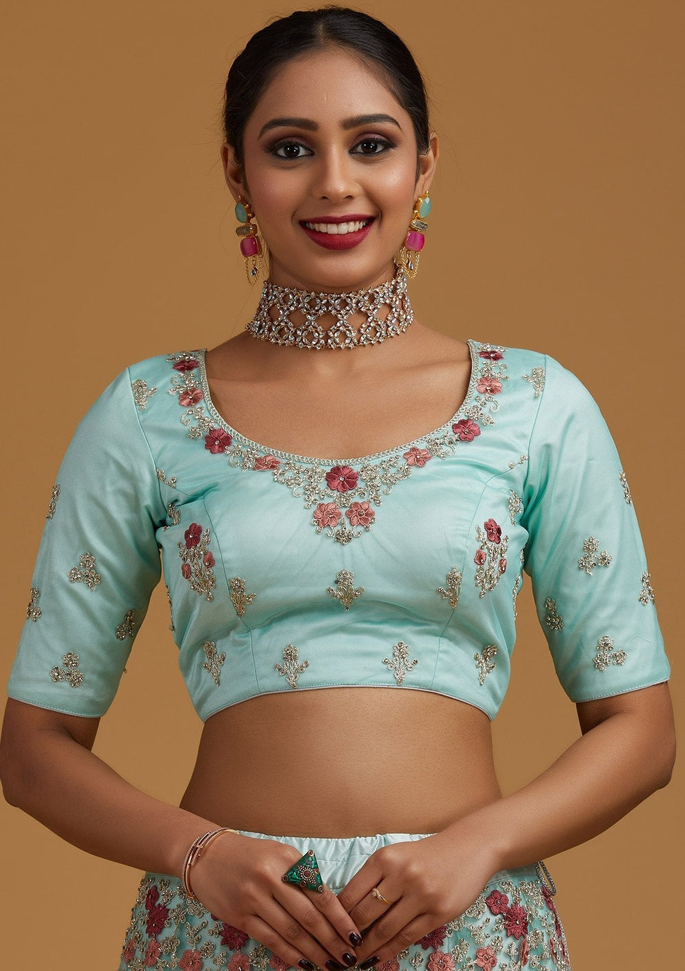 Sea Green Silver Zariwork Net Designer Semi-Stitched Lehenga - koskii