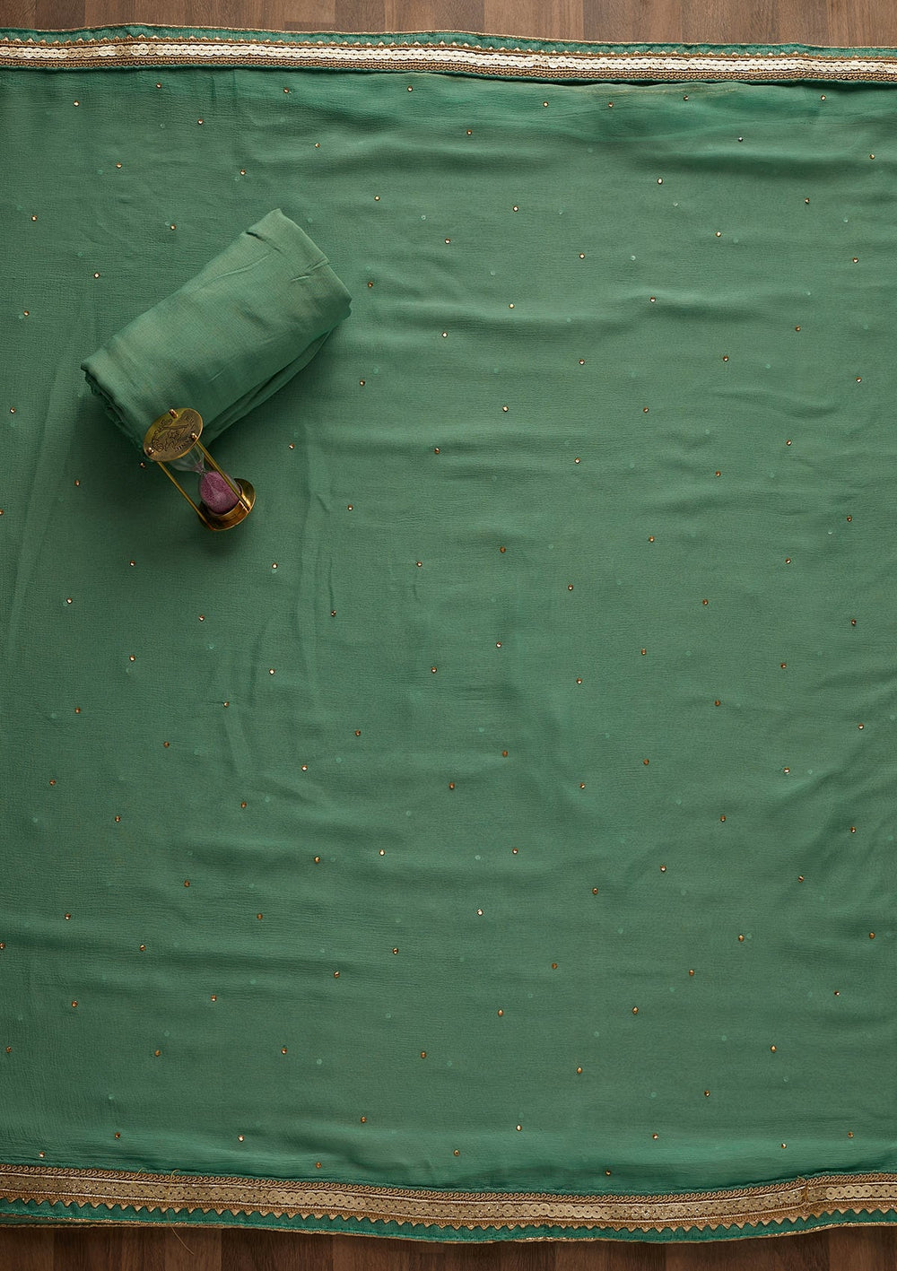 Sea Green Pearlwork Raw Silk Unstitched Salwar Suit-Koskii