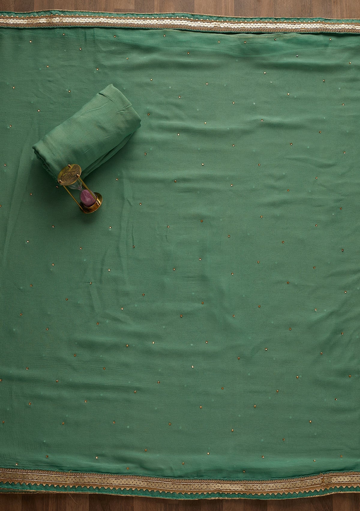 Sea Green Pearlwork Raw Silk Unstitched Salwar Suit-Koskii