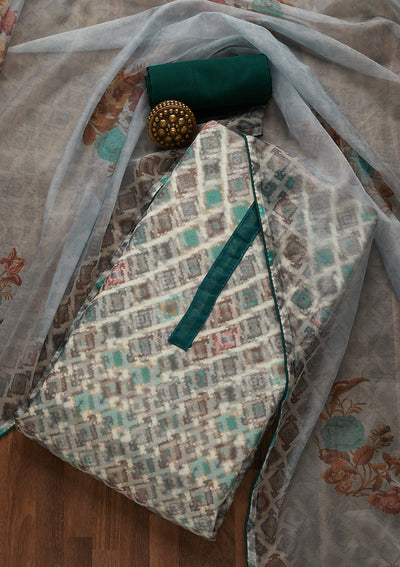 Sea Green Print Tissue Unstitched Salwar Suit-Koskii