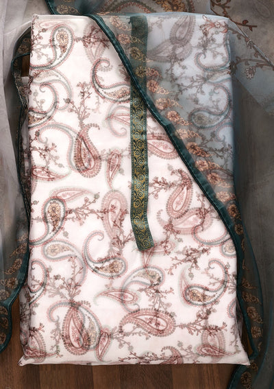 Sea Green Print Tissue Unstitched Salwar Suit-Koskii