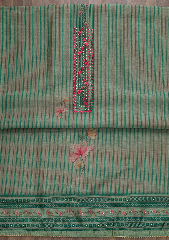 Sea Green Printed Chanderi Unstitched Salwar Suit-Koskii