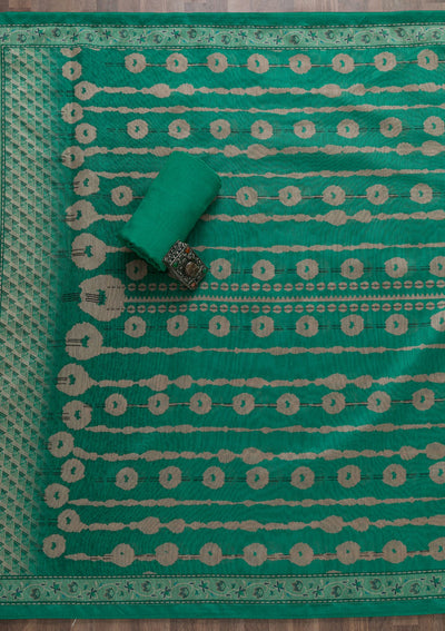 Sea Green Printed Chanderi Unstitched Salwar Suit-Koskii