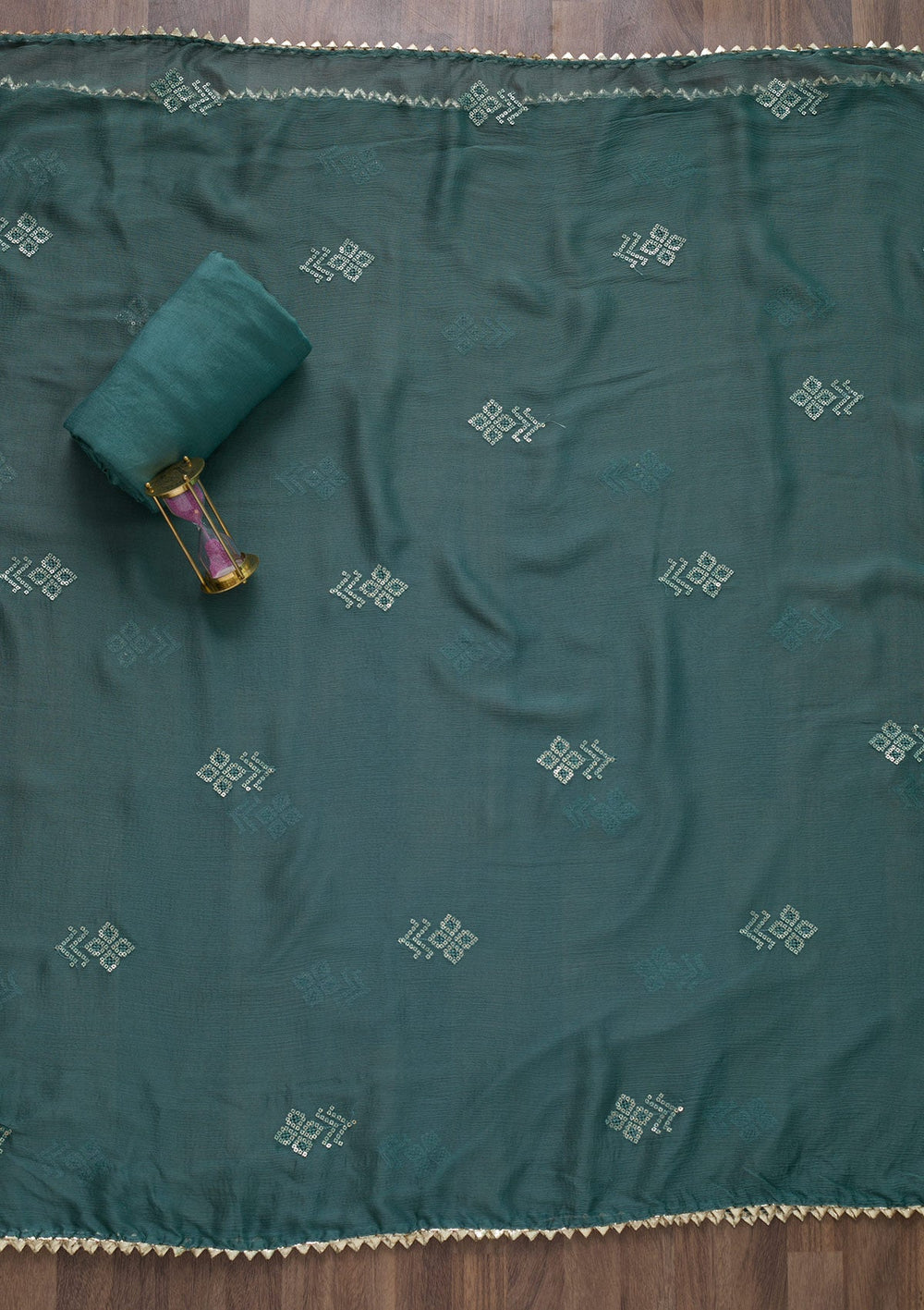 Sea Green Printed Semi Crepe Unstitched Salwar Suit-Koskii