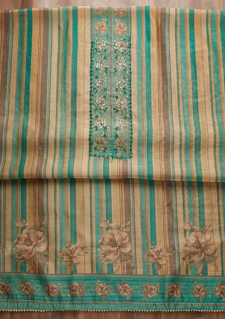 Sea Green Sequins Chanderi Unstitched Salwar Suit - Koskii