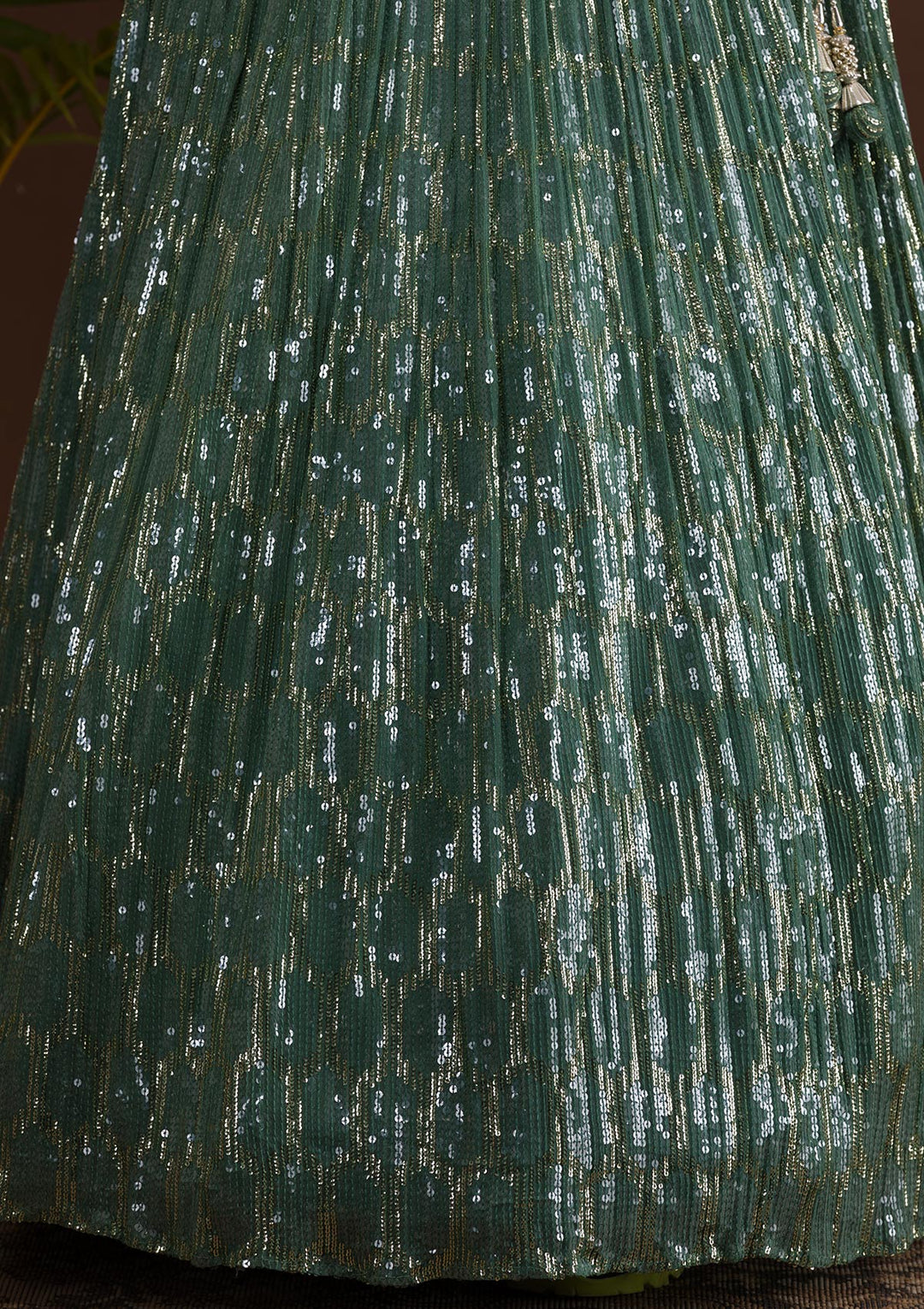 Sea Green Sequins Georgette Readymade Lehenga-Koskii