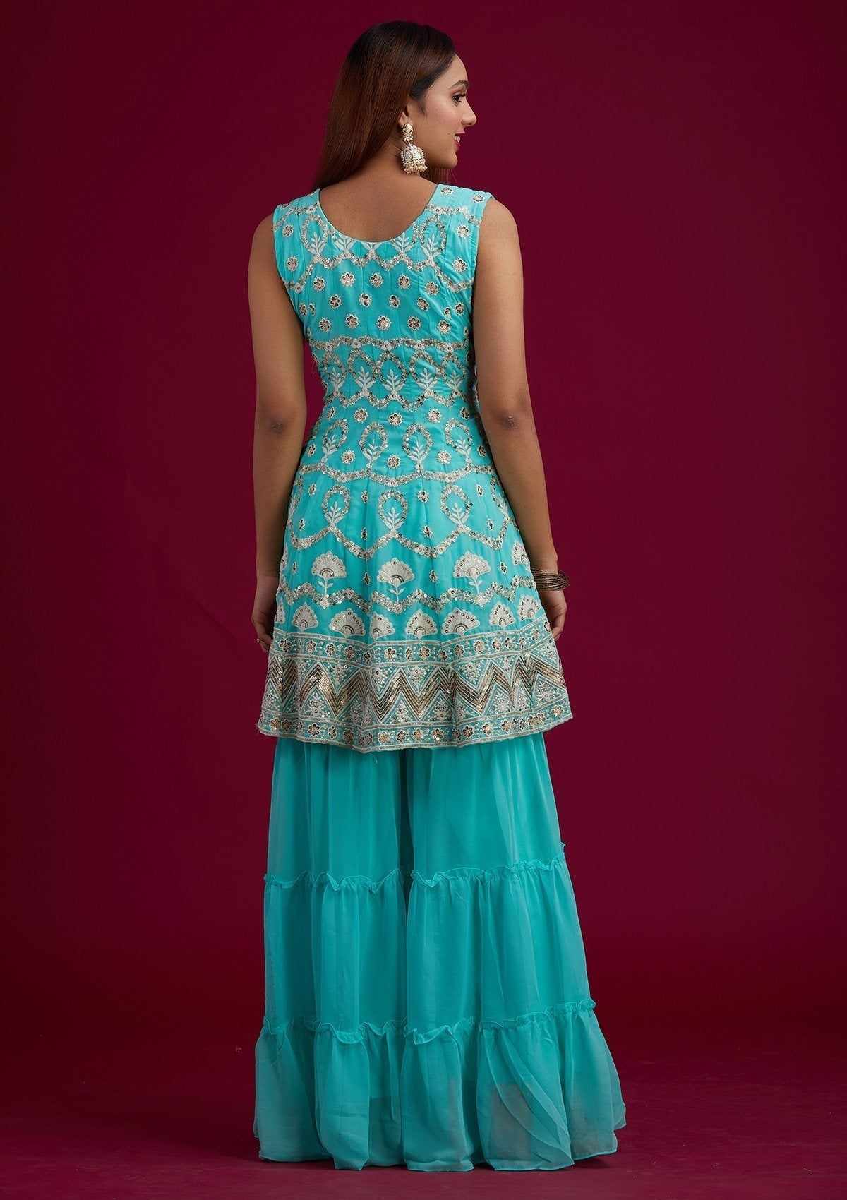 Sea Green Sequins Georgette Designer Salwar-Suit - koskii