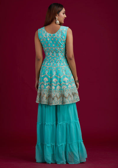 Sea Green Sequins Georgette Designer Salwar-Suit - koskii
