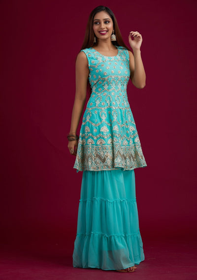 Sea Green Sequins Georgette Designer Salwar-Suit - koskii