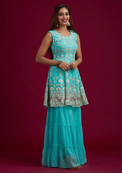 Sea Green Sequins Georgette Designer Salwar-Suit - koskii
