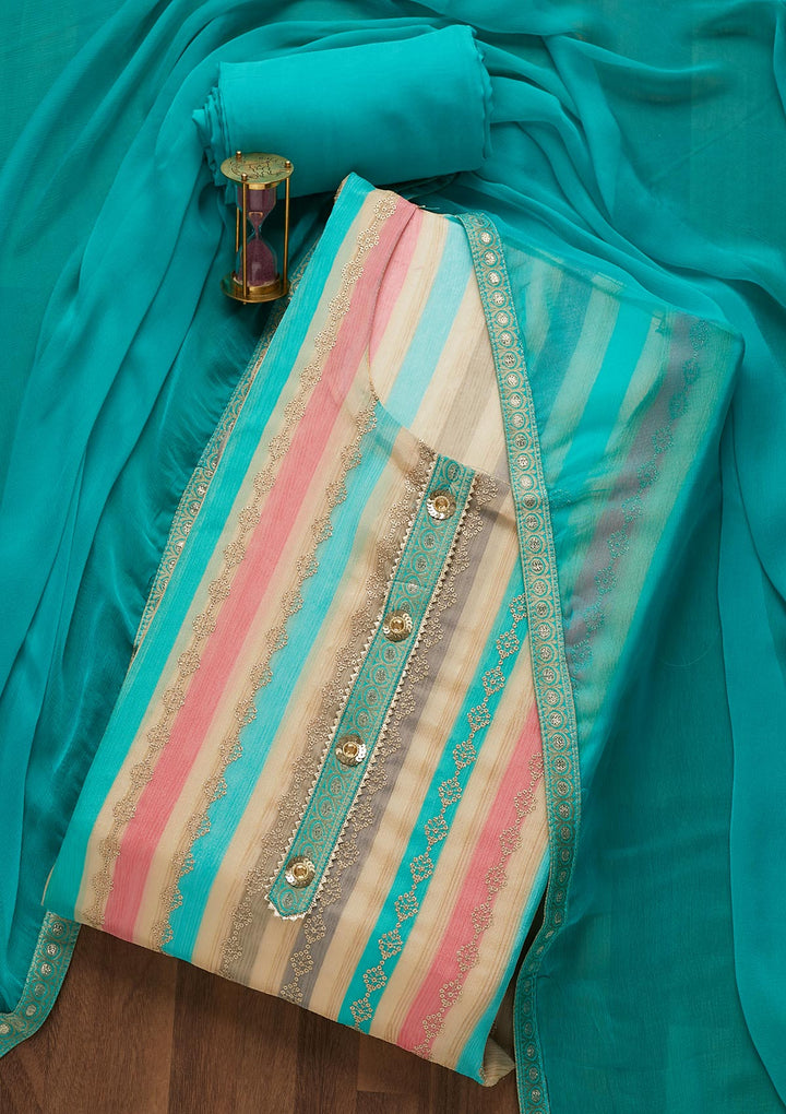 Sea Green Sequins Georgette Semi-Stitched Salwar Suit-Koskii