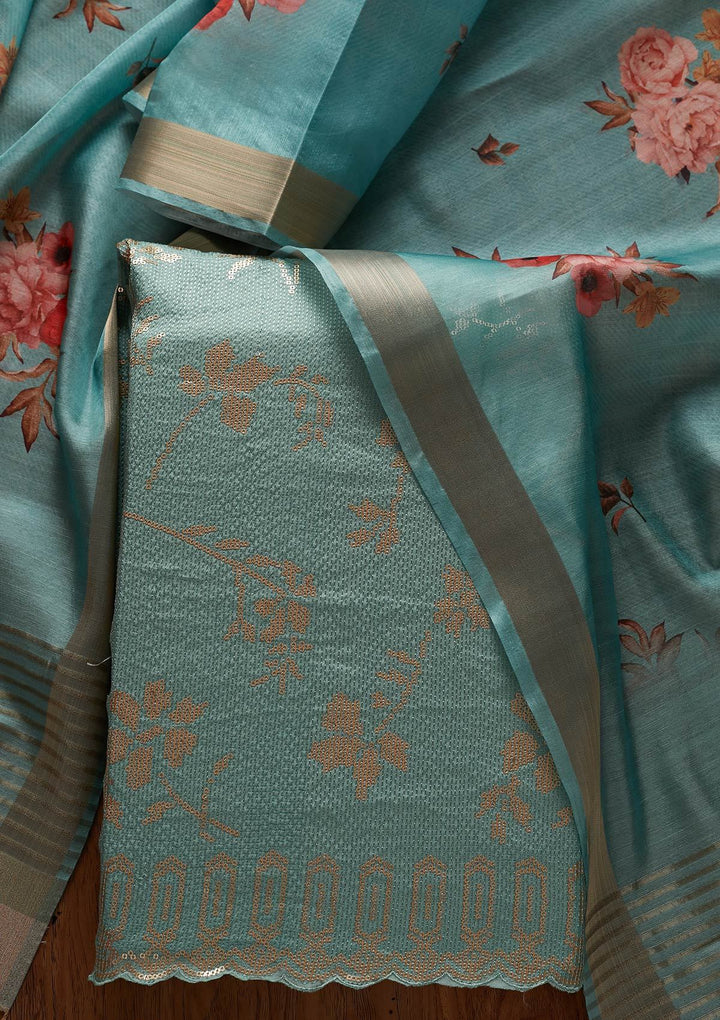 Sea Green Sequins Georgette Designer Unstitched Salwar Suit - koskii